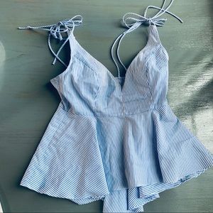 Blue stripe peplum blouse